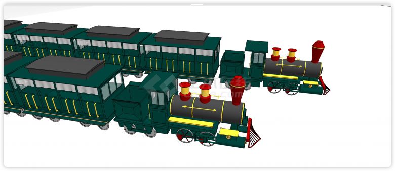 绿色主色红色黄色配色小火车su模型-图二