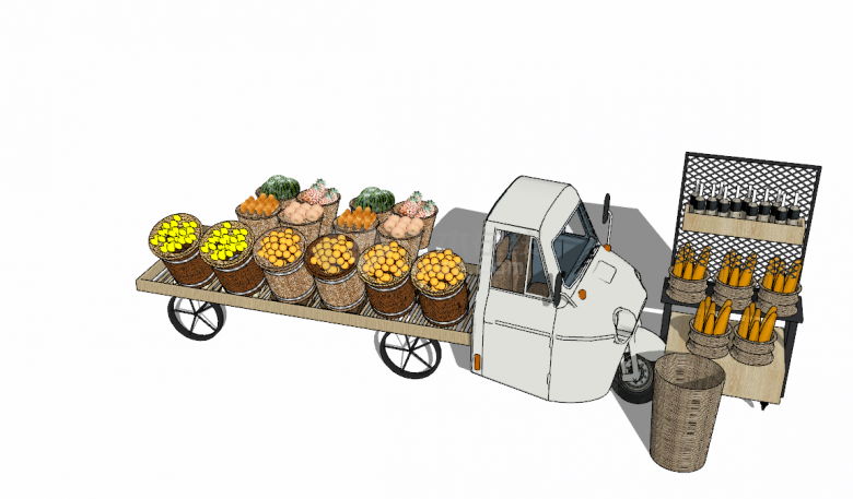 现代货车形状创意生鲜果蔬货架su模型-图二