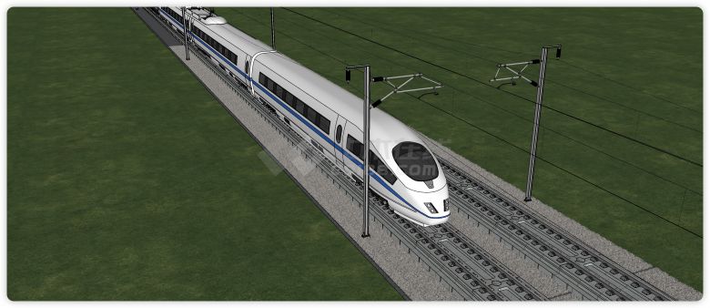 火车轨道白色车厢现代设计火车su模型-图一