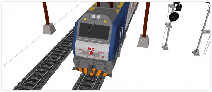 火车轨道蓝色车厢工业风设计su模型_图1