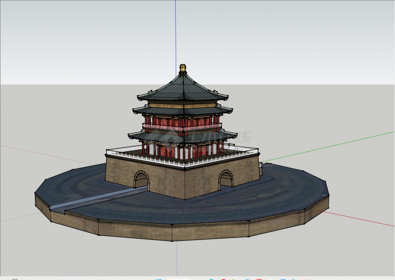 现代中式西安钟楼su模型-图一