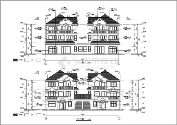 某地3层框架结构联排别墅建筑设计方案图-图二