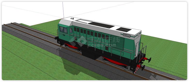 火车头绿色方形车厢白色配色su模型-图一