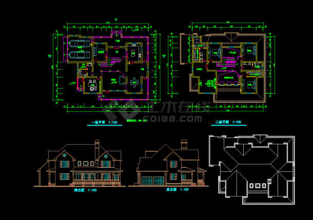 特色别墅方案CAD平立面设计施工图-图一
