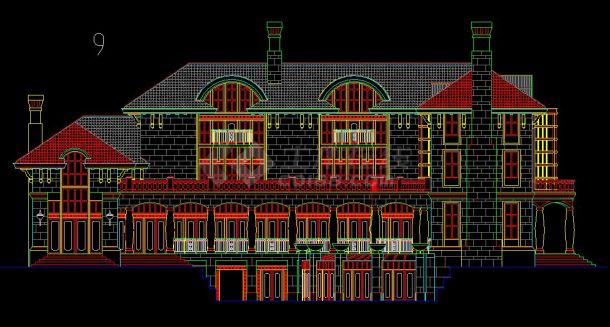 某楼盘多款俄式别墅建筑设计CAD外立面方案图-图二