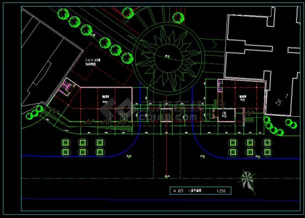 西南医院家属区大门建筑设计方案CAD图-图二