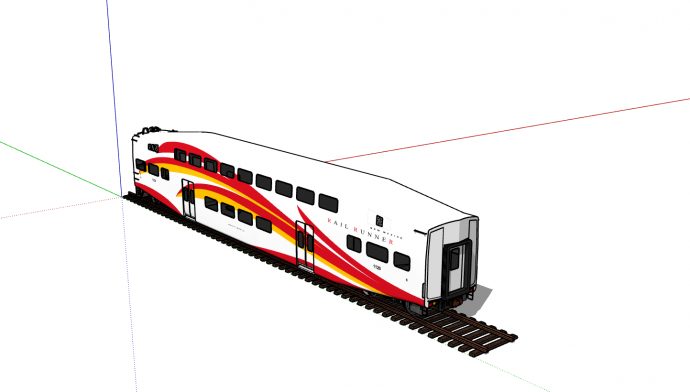 现代红白色短火车厢su模型_图1