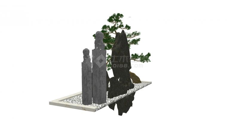 假山石狮子罗汉松造型树su模型-图二