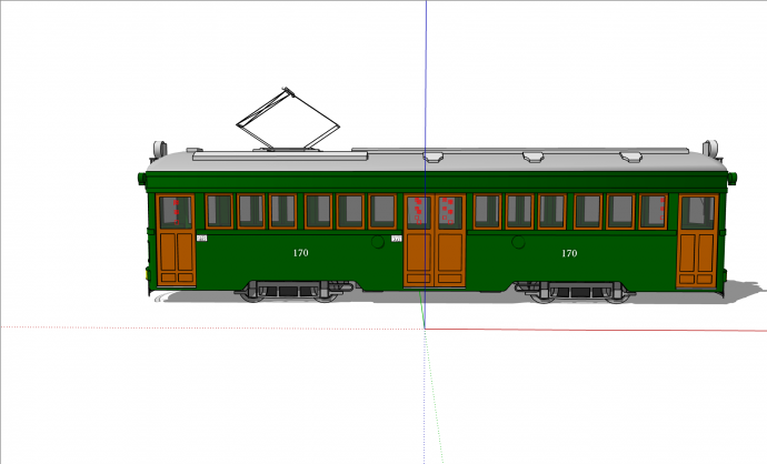 经典军绿色现代风格有轨电车su模型_图1