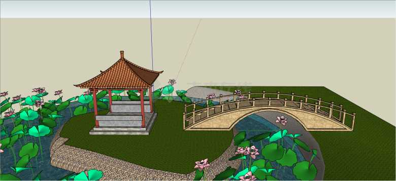 中式古典景观亭拱桥su模型-图二