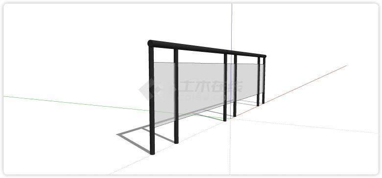 黑色金属框架大小格玻璃栏杆su模型-图二