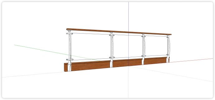 木制挡水线扶手玻璃栏杆su模型_图1