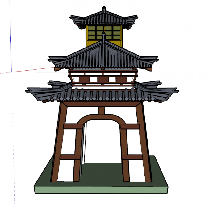 三层汉式古典钟楼su模型_图1
