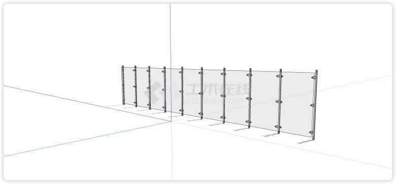 椭圆金属扣固定玻璃栏杆su模型-图二