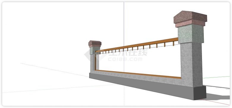 水磨石柱子实木扶手玻璃栏杆su模型-图二