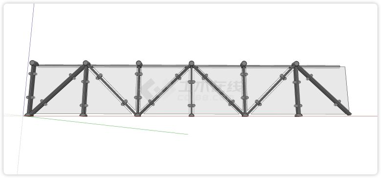 灰色金属三角造型钢结构玻璃栏杆su模型-图二