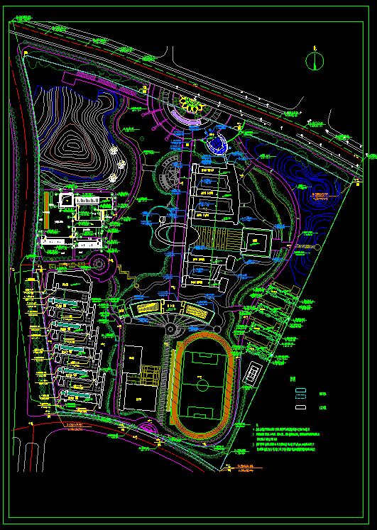 马鞍山双语学校校园规划设计cad平面图_图1