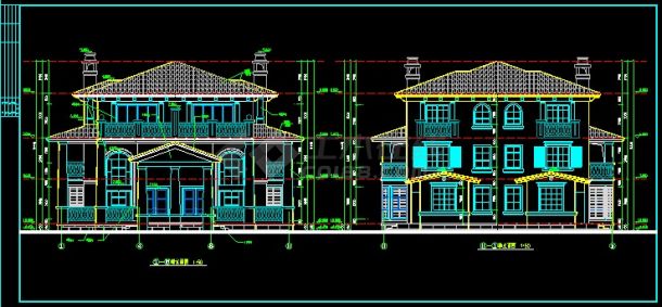 某双拼别墅建筑设计CAD详情全套图-图二
