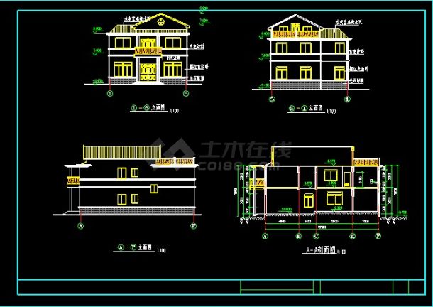 某带阁楼别墅建筑设计CAD施工图纸-图二