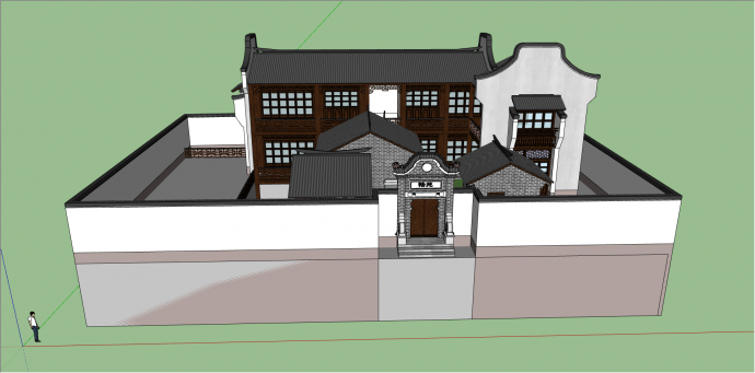 中式古风庭院四合院su模型_图1