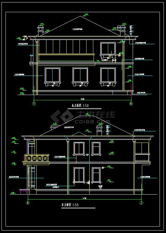 某地经典型小别墅建筑设计cad施工图及节点详图-图二