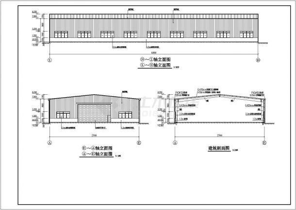 某27米跨门式钢架厂房建筑、结构施工图-图一