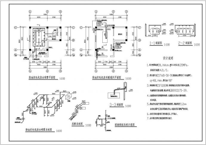 柴油发电机房水喷雾设计方案图纸（喷雾强度20L/min）_图1