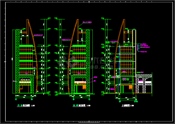 某商业街塔楼建筑施工设计CAD全套图-图二