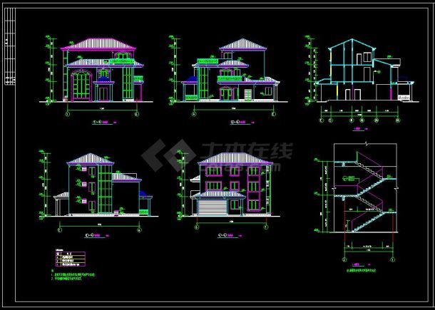 某地多层经典住宅别墅建筑设计cad全套方案图(含设计说明）-图二