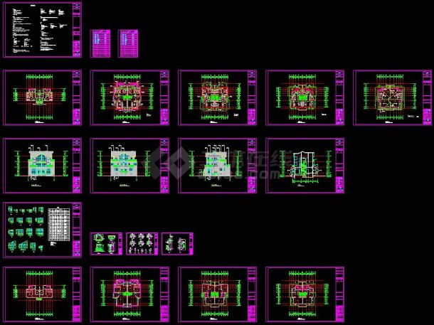某多层联排双拼别墅建筑设计cad全套方案图(含设计说明）-图一