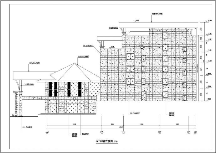 某地六层框架结构酒店建筑设计方案图（含外墙干挂石材做法）_图1