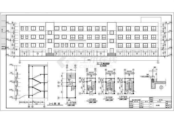 三层框架结构幼儿园教学楼结构图（带门卫室、含建筑图）-图一