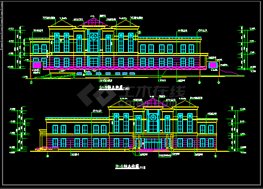 某小区会所建筑CAD设计平立面施工图纸-图二