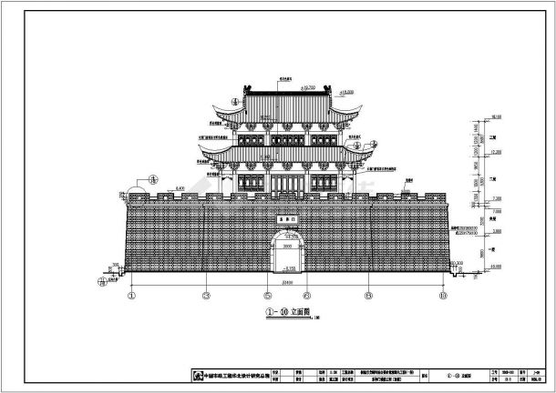 某地3层框架结构仿古城楼建筑施工图-图二