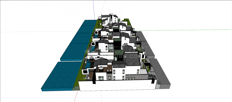 四栋新中式黑瓦白墙住宅别墅洋房建筑su模型-图二