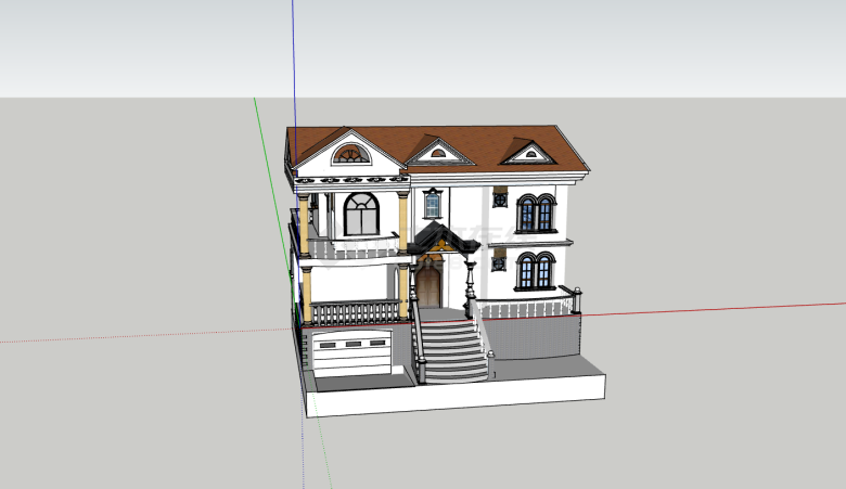 欧式白墙红顶小别墅su模型-图二