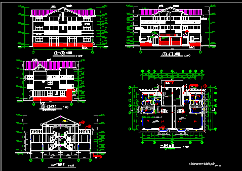某小区三层双拼别墅建筑CAD设计施工图纸-图二