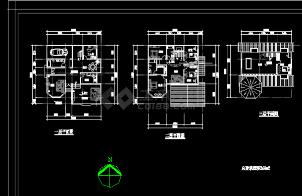 大型别墅户型设计方案全套CAD图纸-图二