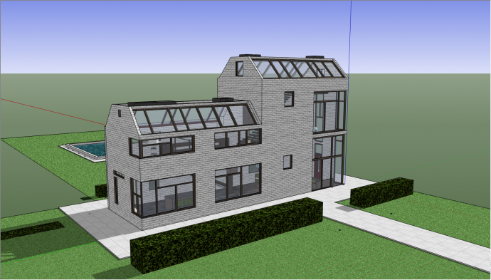 一栋灰色的带有阳光房别墅建筑su模型_图1