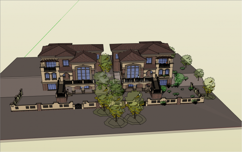 精美红砖叠拼欧式联排别墅su模型-图二