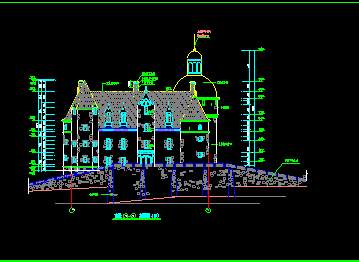 某三层坡顶天都城法国古堡CAD设计建筑施工图纸-图二