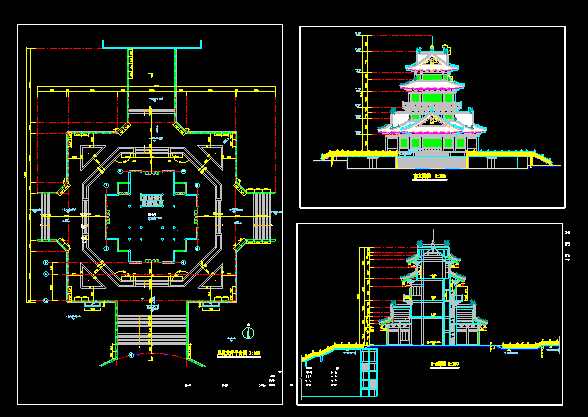 某市望海楼建筑平立剖面CAD施工设计图纸_图1
