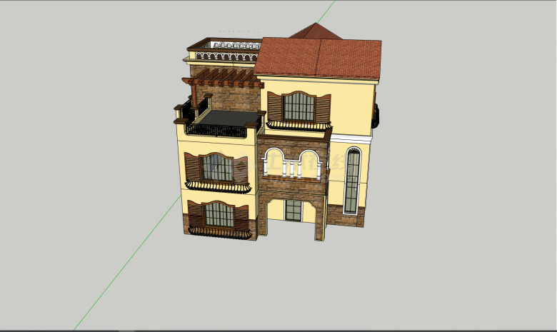 多层小型西班牙别墅su模型-图二