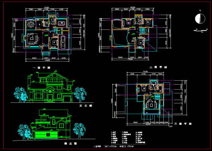 经典欧式别墅建筑cad平立面设计图_图1