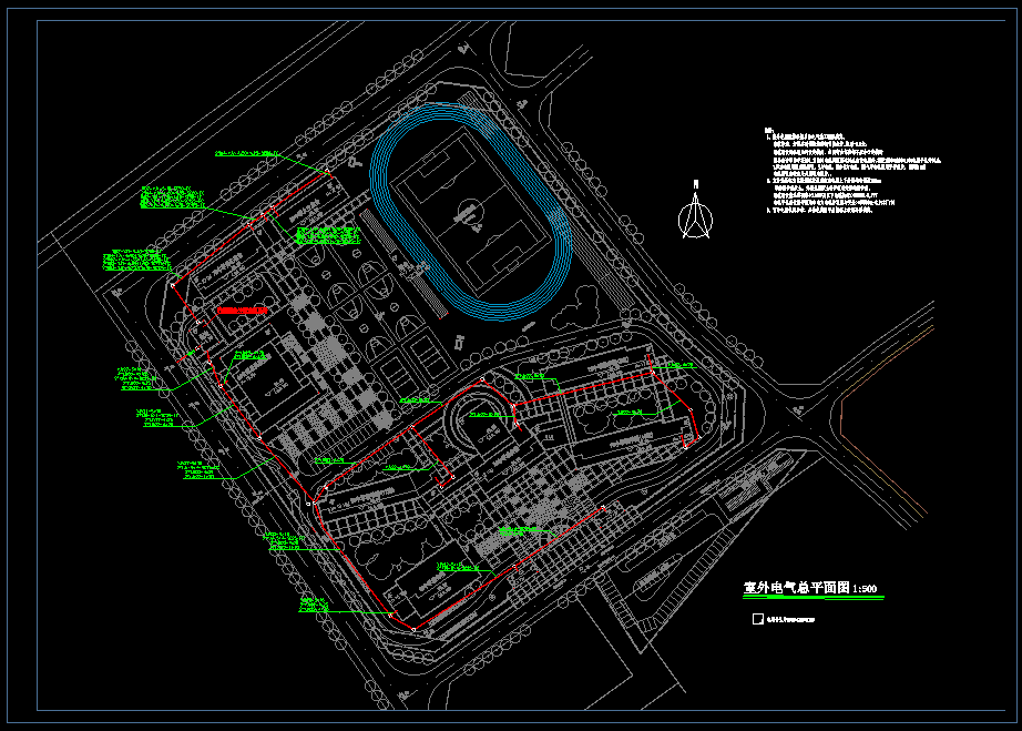 一套学校建筑规划设计总图--室外电气