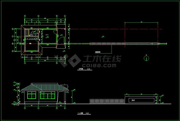 某单位办公楼门卫建筑方案设计cad施工图-图二