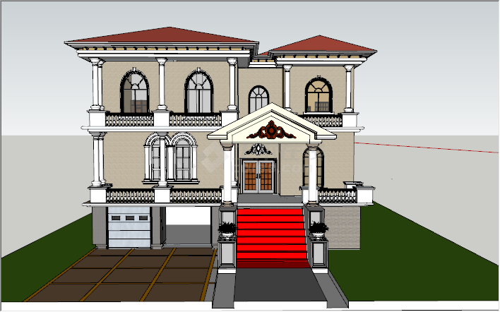 欧式古典风格红色屋顶独栋别墅su模型-图二