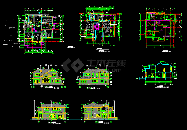 某小区二层别墅建筑CAD设计平立面施工图纸-图一