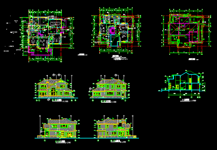 某小区二层别墅建筑CAD设计平立面施工图纸_图1
