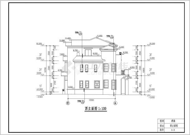 厦门三层框架结构小别墅建筑设计施工图-图一